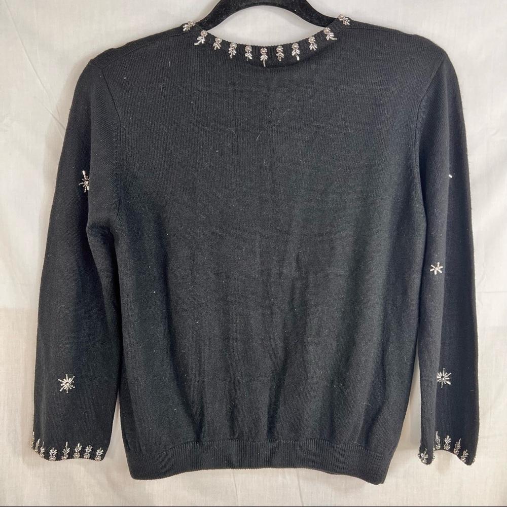 Vintage Sweater Black Beaded Cardigan Sz L Christie & Jill Silk Cotton Blend - Picture 2 of 9